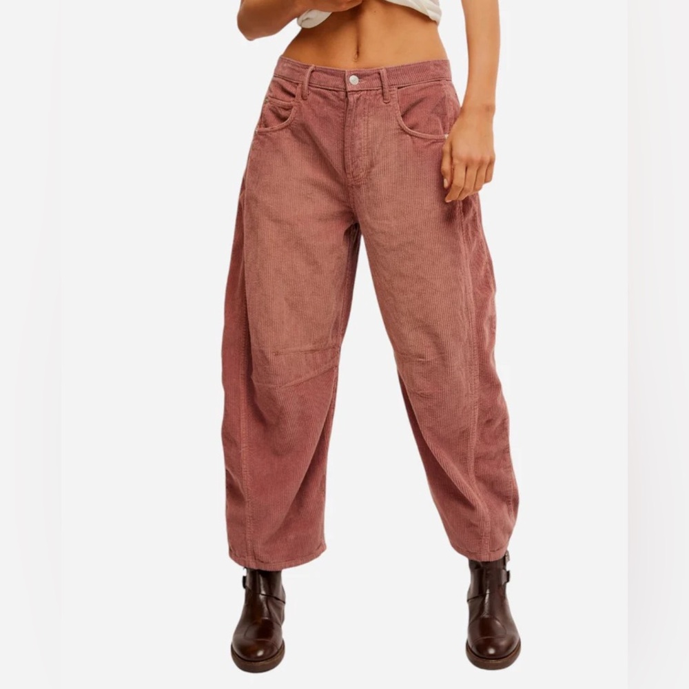 Free People We The Free Good Luck Mid-Rise Cord Barrel Jeans